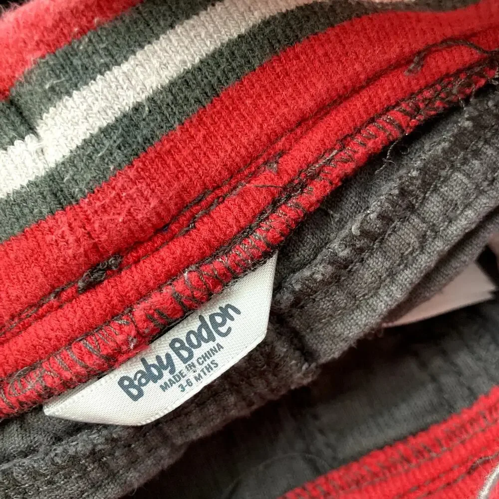 Baby Boden Star Corduroy Pants - Gray Red - 3-6M